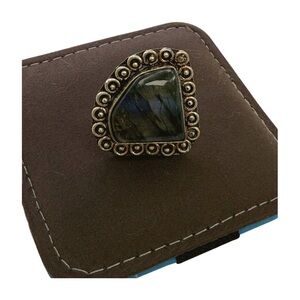 Labradorite Statement Ring Silver Tone Boho Artisan Style